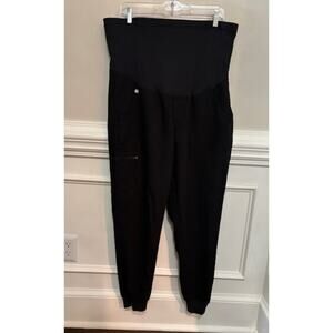 FIGS Maternity Scrubs Jogger Pants Bottoms Full Panel Black Large Stretch